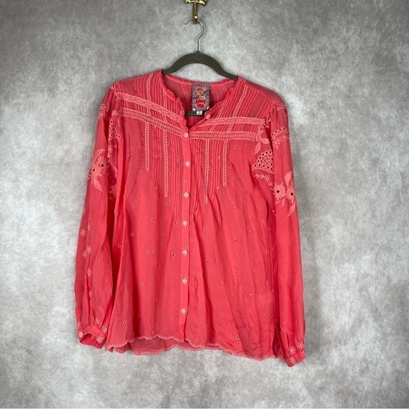 Johnny Was Helia Button-Down Long Sleeve Blouse In Passion Fruit Coral Size XS - Picture 1 of 9